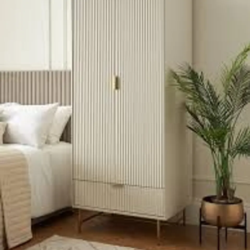 BOXED CORA 3 DOOR, 2 DRAWER WARDROBE - IVORY/BRASS (3 BOXES) RRP £419