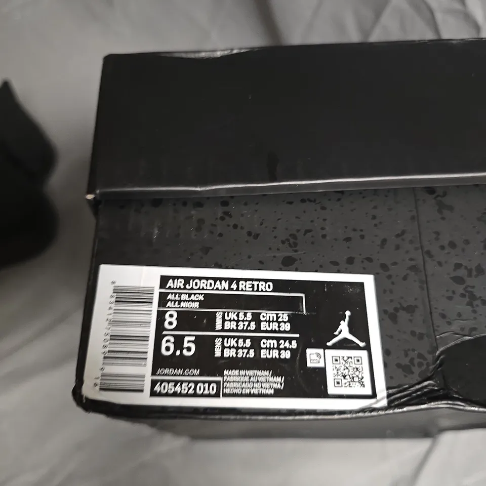 BOXED PAIRO OF AIR JORDAN 4 RETRO ALL-BLACK SNEAKERS – MEN’S US 8 (UK 5.5)
