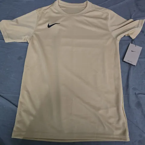NIKE KIDS' T-SHIRT - BEIGE, SHORT SLEEVE WITH SWOOSH LOGO (TAG ATTACHED)