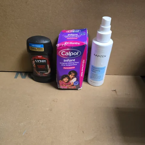 APPROXIMATELY 15 ASSORTED HEALTH & BEAUTY PRODUCTS TO INCLUDE KANZEN CLEANSING SPRAY, LYNX CHERRY SPRITZ, CALPOL ETC - COLLECTION ONLY