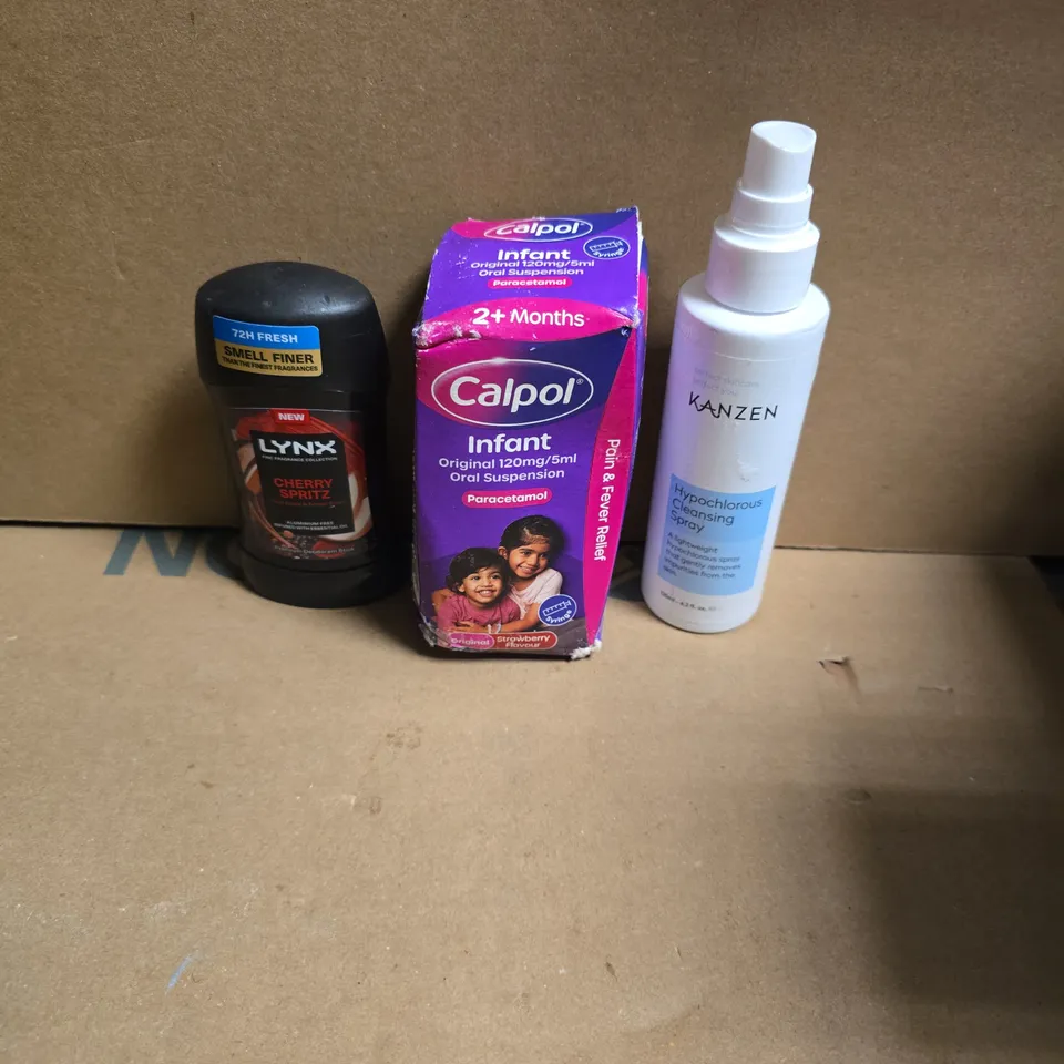 APPROXIMATELY 15 ASSORTED HEALTH & BEAUTY PRODUCTS TO INCLUDE KANZEN CLEANSING SPRAY, LYNX CHERRY SPRITZ, CALPOL ETC - COLLECTION ONLY