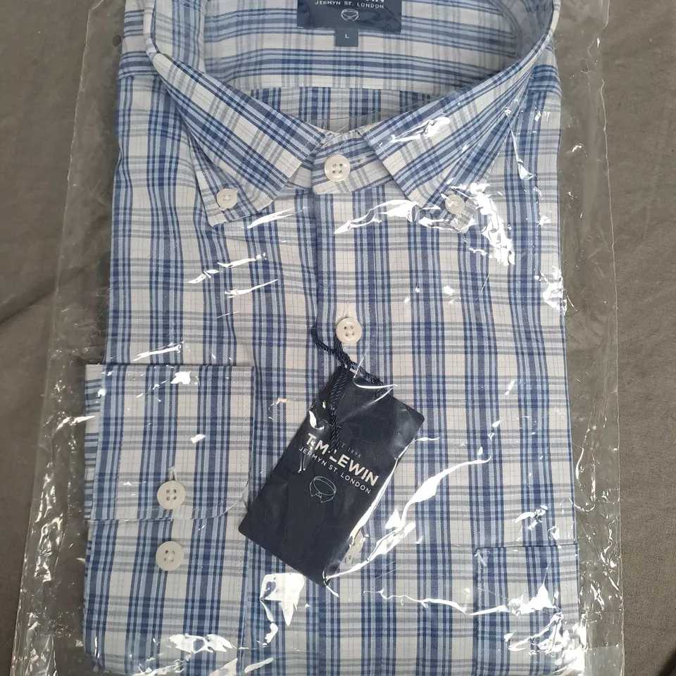 BAGGED T.M LEWIN OXFORD CHECK IN BLUE/WHITE - LARGE