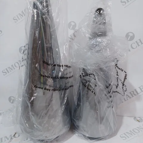 BOXED KELLY HOPPEN SET OF 2 INDOOR OUTDOOR PRELIT GLASS DECOR - REFLECTIVE CONES