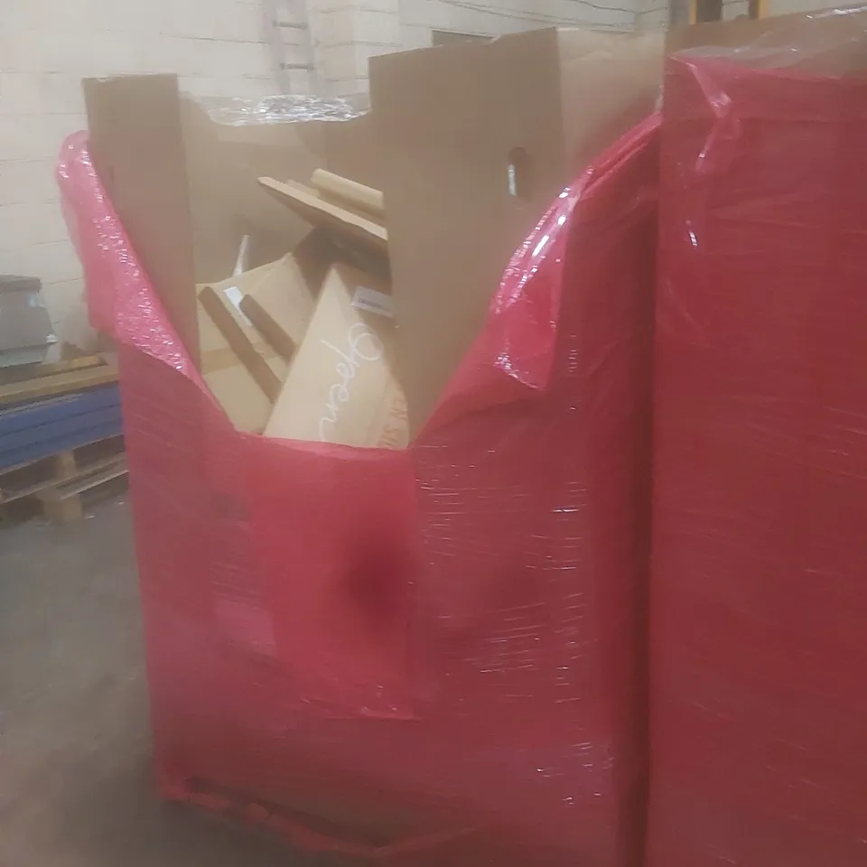 PALLET OF ASSORTED HOUSEHOLD GOODS AND PRODUCTS TO INCLUDE; LED OPEN SIGNS, KITCHEN FAUCET, RUGS, BOXED FURNITURE ETC