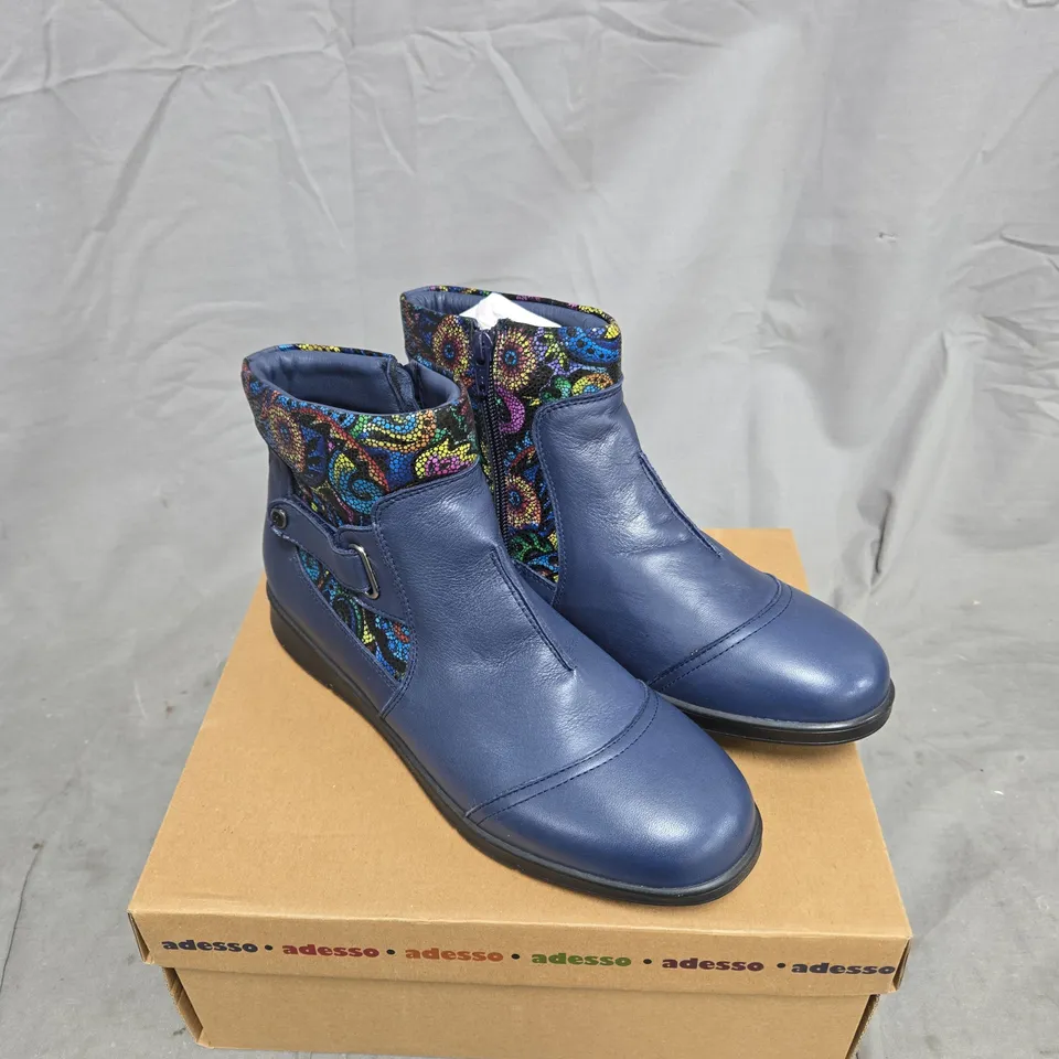 ADESSO BLUE/MULTI COLOUR ANKLE BOOT SIZE 40 BOXED