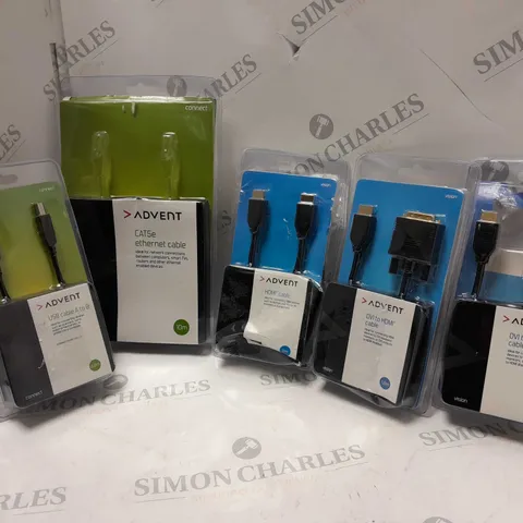 APPROXIMATELY 5 BOXED ADVENT PRODUCTS TO INCLUDE USB CABLE A TO B, HDMI CABLE, CAT5e ETHERNET CABLE, ETC