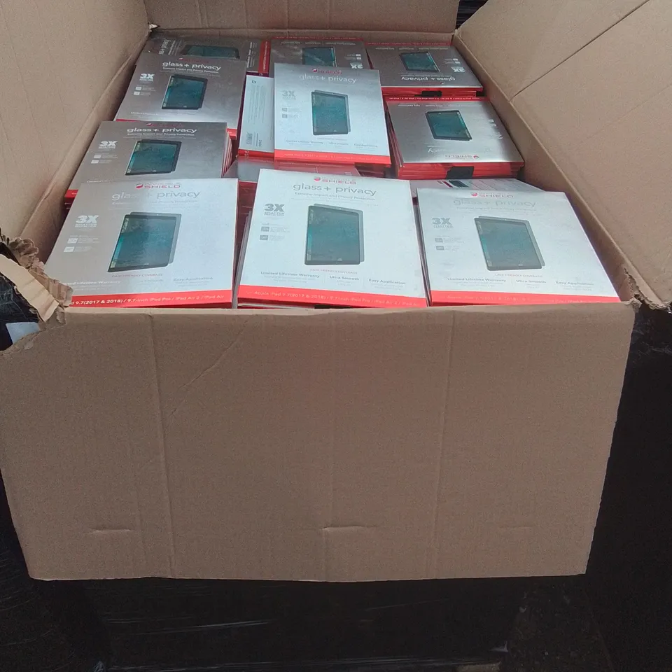 PALLET CONTAINING A LARGE QUANTITY OF BRAND NEW INVISIBLE SHIELD GLASS+ PRIVACY PROTECTORS FOR APPLEIPAD 9.7"