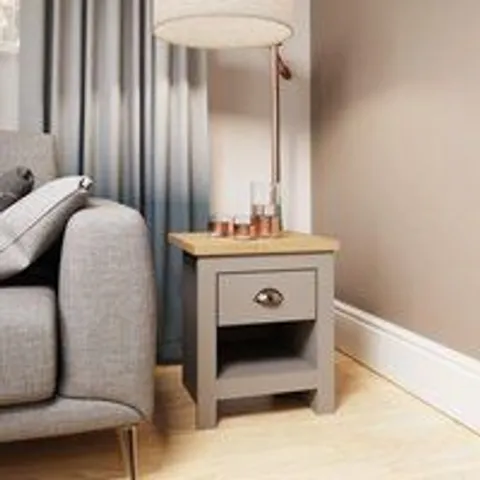 BOXED LISBON BEDSIDE CABINET BEDROOM FURNITURE NIGHTSTAND TABLE 1 DRAWER - GREY (1 BOX)
