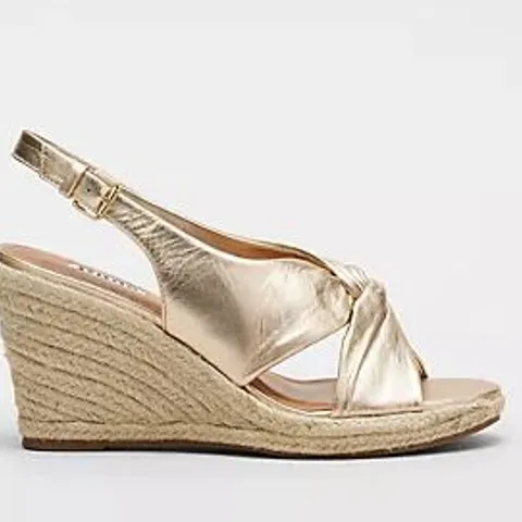 DUNE LONDON KAZOO LEATHER WEDGE SANDAL GOLD SIZE 5