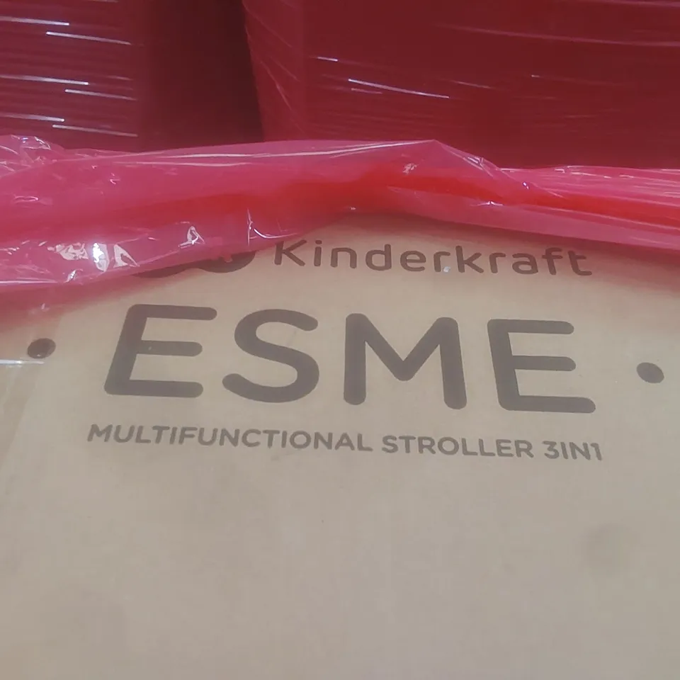 PALLET OF ASSORTED HOUSEHOLD GOODS AND PRODUCTS TO INCLUDE; BABY STROLLER, CEILING LIGHT, BOXED FURNITURE ETC