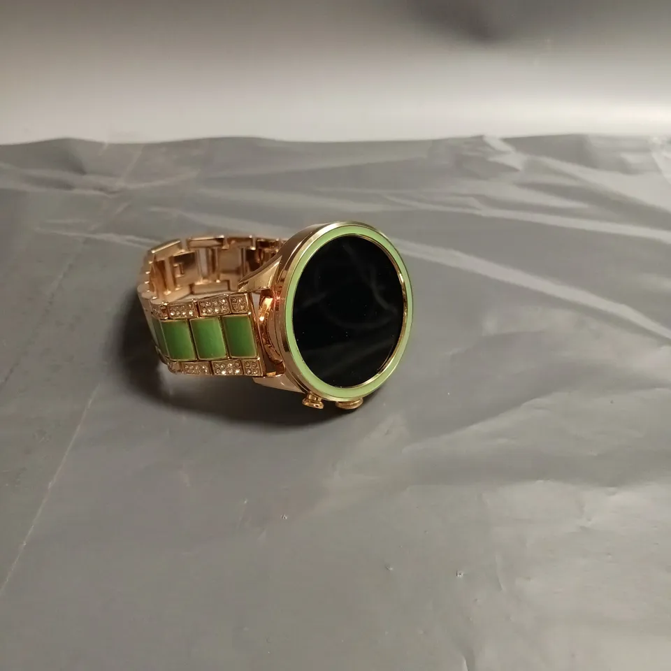 SMART WATCH ULTRA IP-67 GREEN AND CRYSTAL DETAIL GOLD COLOURED STRAP