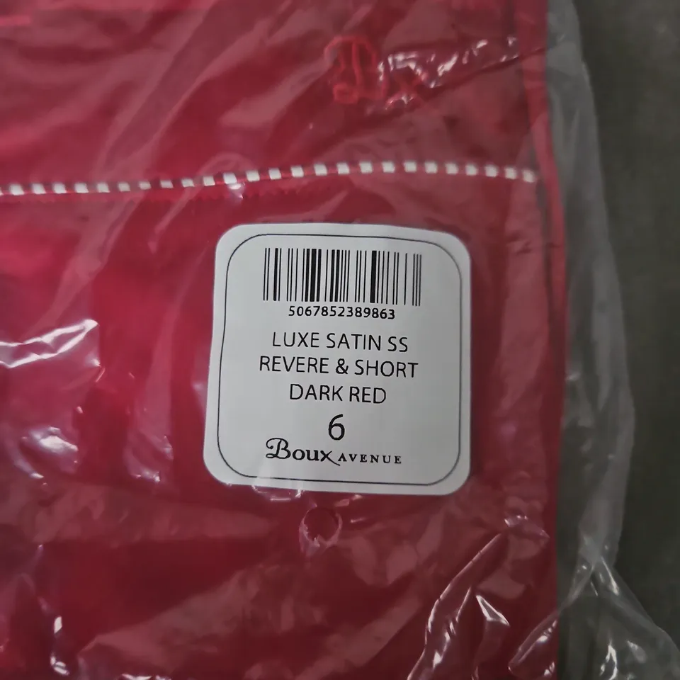 BAGGED BOUX AVENUE LUXE SATIN SS REVERE & SHORT NIGHTWEAR SET – DARK RED, UK 6