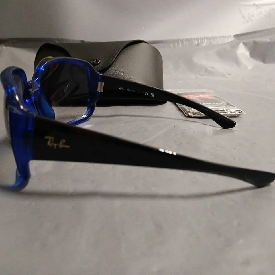 PAIR OF RAY BAN CLEAR BLUE FRAMED GLASSES IN CASE