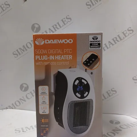 BOXED DAEWOO 500W DIGITAL PTC PLUG IN HEATER