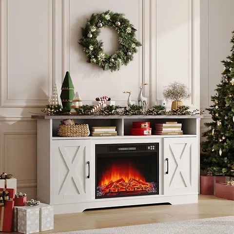 BOXED BAVORY 70" TV STAND WITH FIREPLACE INCLUDING (2 BOXES)