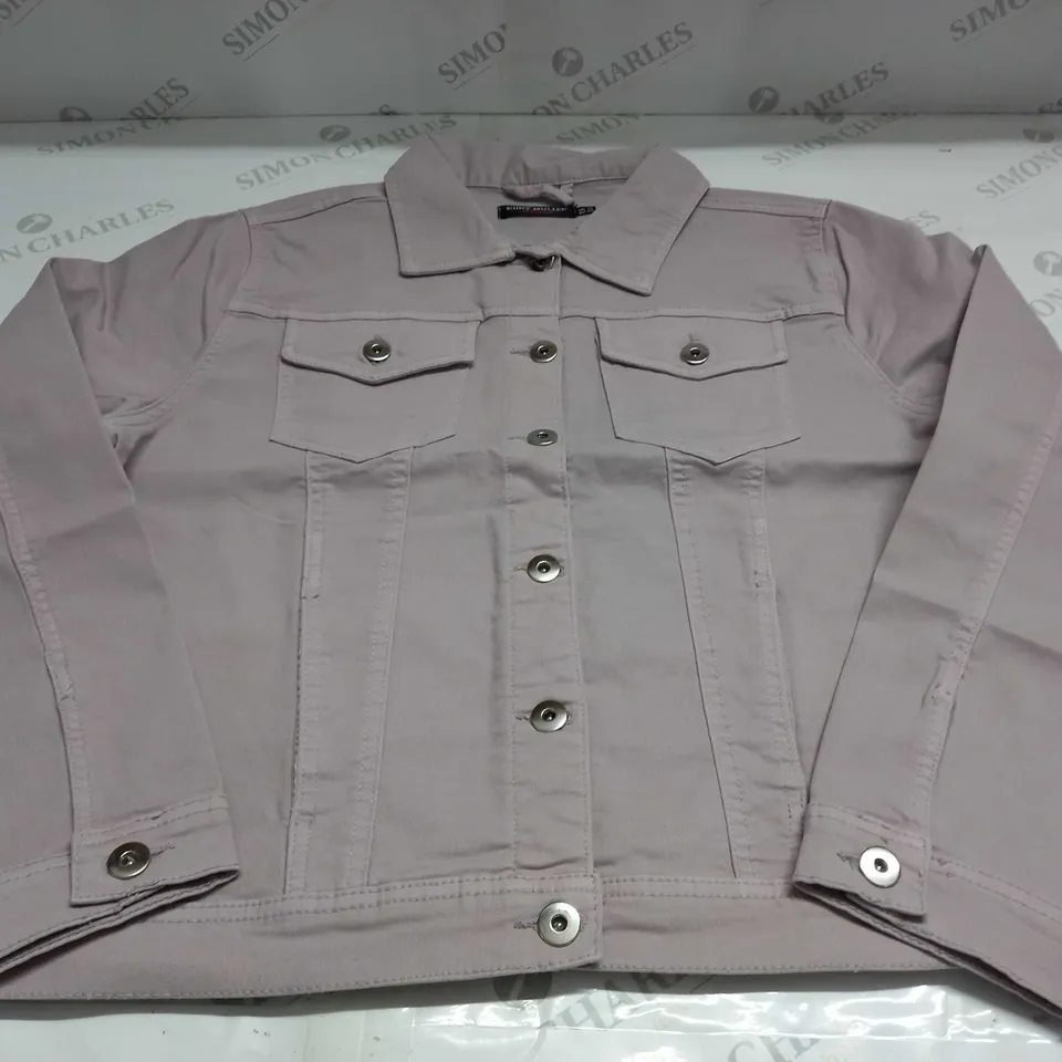 KURT MULLER WOMAN CROP FAUX DENIM JACKET IN PURPLE HAZE - UK 18