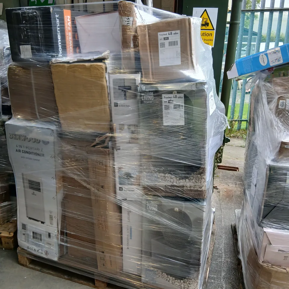 PALLET OF ASSORTED HOUSEHOLD PRODUCTS TO INCLUDE; DENWOOD AIR CONDITIONER, DAPPLE CASCADE WATER FEATURE, SOUL SMART BOOT MASSAGER AND KEPLIN VACUUM CLEANER