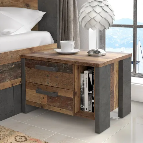 BOXED LANHAM BEDSIDE TABLE - OLDWOOD VINTAGE (1 BOX)