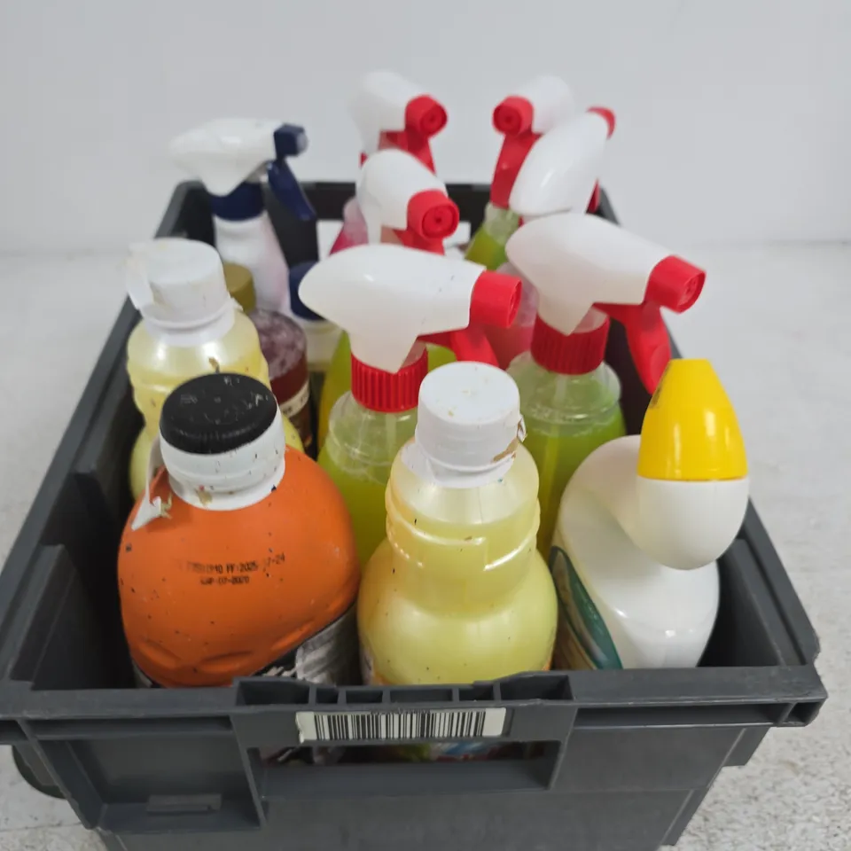 APPROXIMATELY 12  ASSORTED HOUSEHOLD PRODUCTS TO INCLUDE TOILET CLEANER, POWER SPRAY, KITCHEN CLEANER ETC 