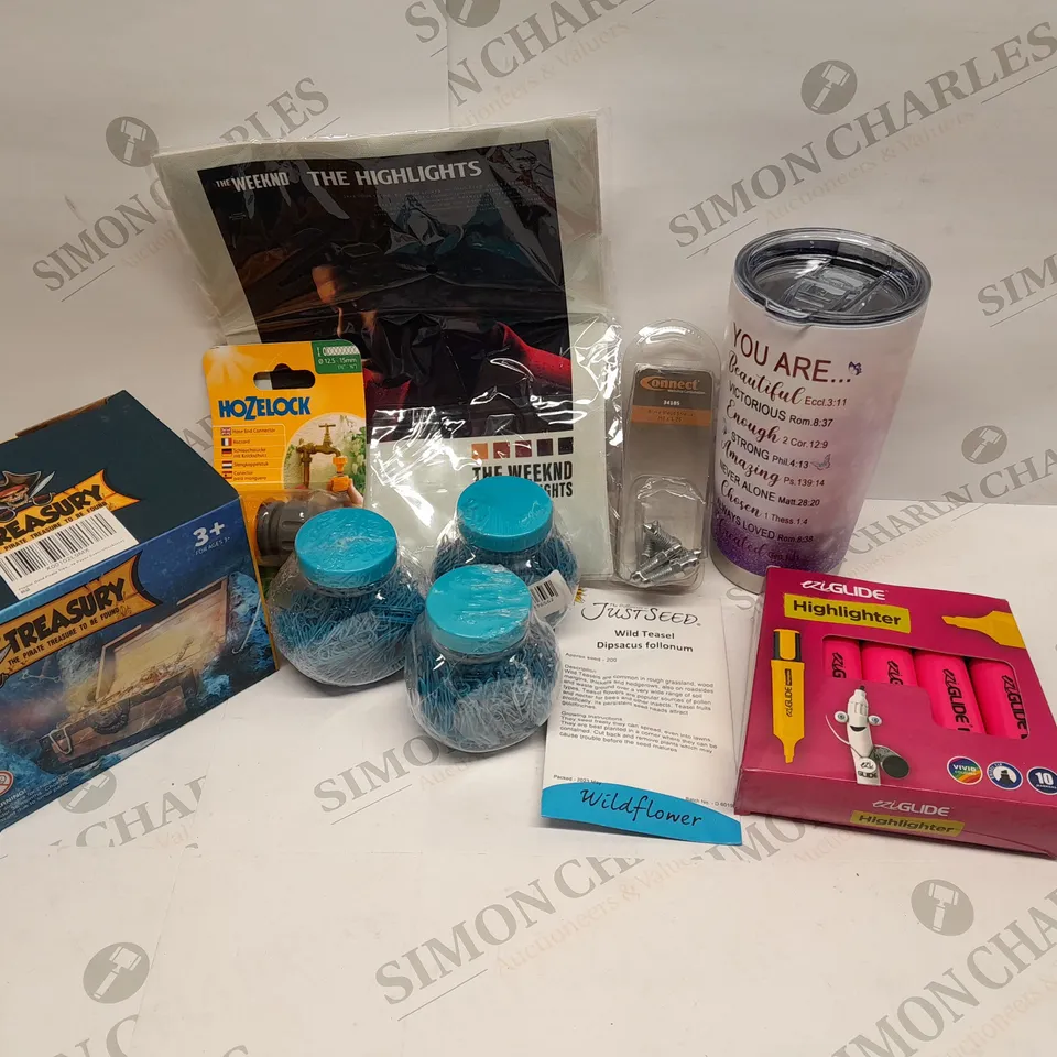 APPROXIMATELY 20 ASSORTED BRAND NEW PRODUCTS TO INCLUDE; PAPER CLIPS, THE WEEKND ALBUM COVERS,WILD TEASEL DIPSACUS FOLLONUM SEEDS, CUTTING STENSILS, 