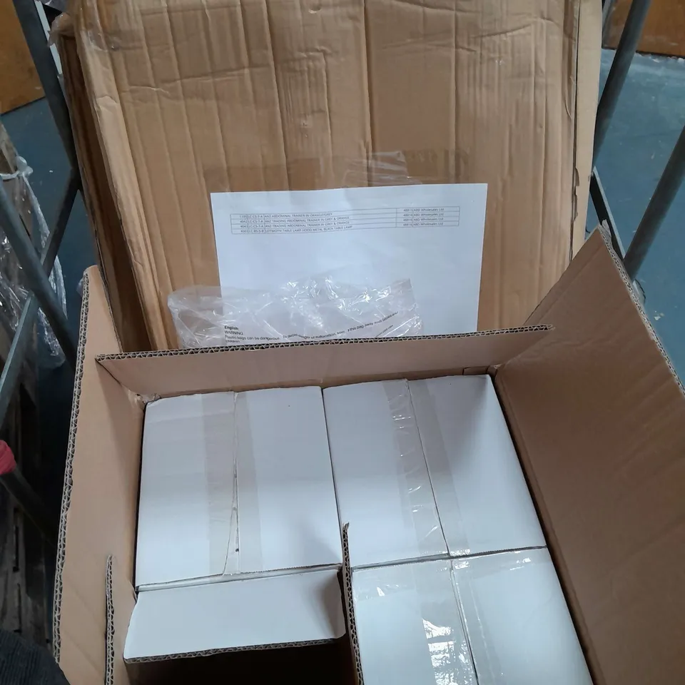 CAGE OF APPROXIMATELY 5 ASSORTED ITEMS TO INCLUDE - BLACK DESK LAMP , ABDOMINAL TRAINER , PET ENCLOSURE WITH SLIDING DOOR ETC - COLLECTION ONLY