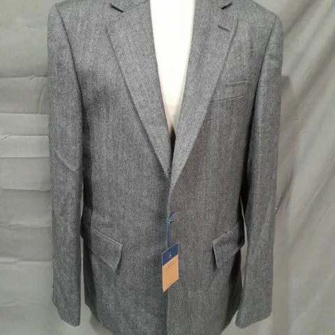 CHARLES TYRWHITT DARK GREY HERRINGBONE WOOL TEXTURED SLIM FIT JACKET - 40R