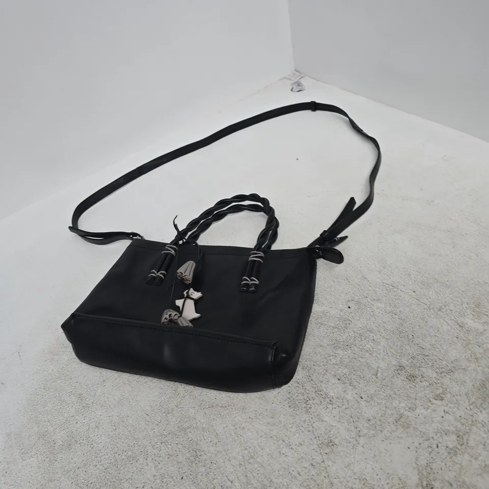 RADLEY BLACK LEATHER HANDBAG WITH TASSEL CHARMS AND CROSSBODY STRAP