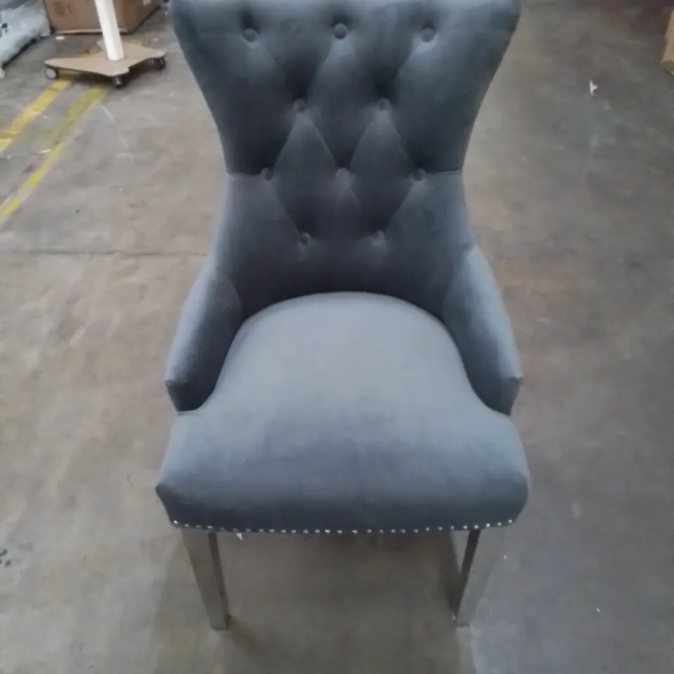 UPHOLSTERED BUTTON BACK FIRM DINING CHAIR CHARCOAL GREY 