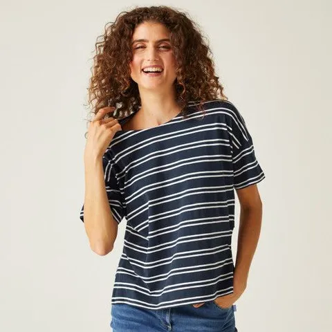 REGATTA WOMEN'S T-SHIRT ABAYA NAVY WHITE STRIPE SIZE 8