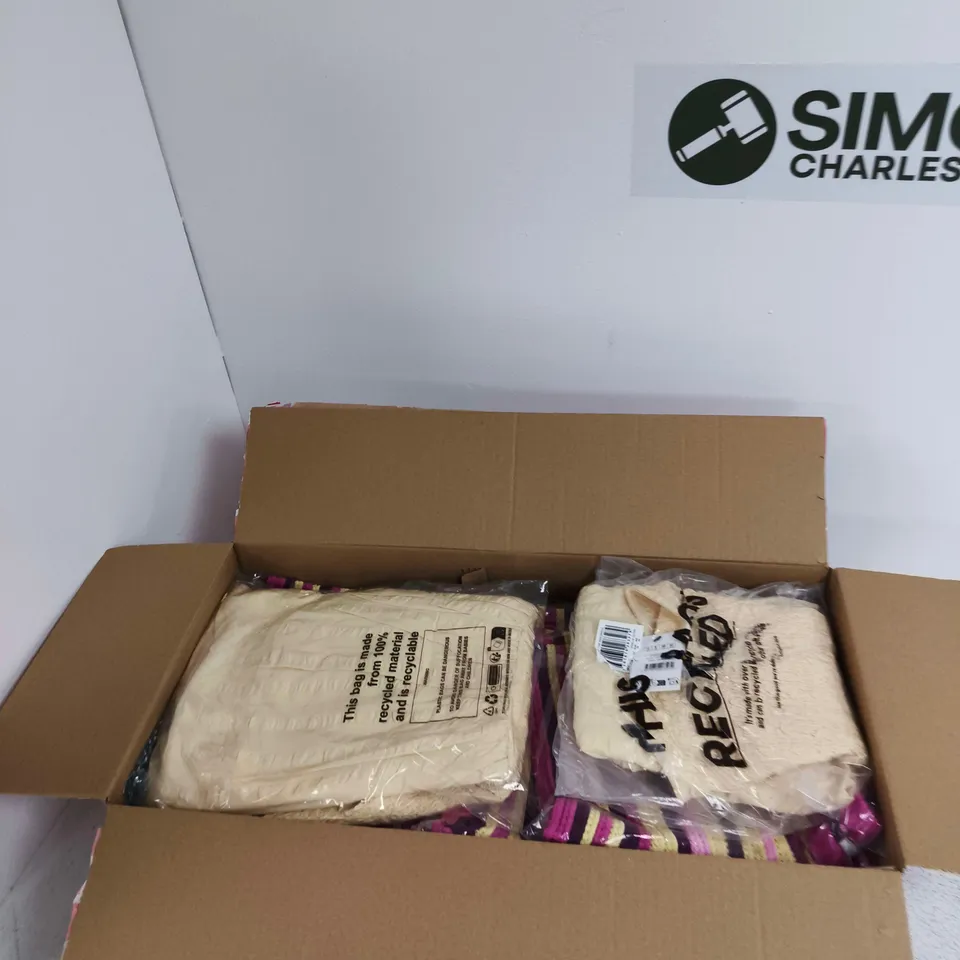 BOX OF APPROXIMATELY 15 ASSORTED CLOTHING ITEMS TO INCLUDE: SHIRRED TUBE MINI DRESS EUR 40