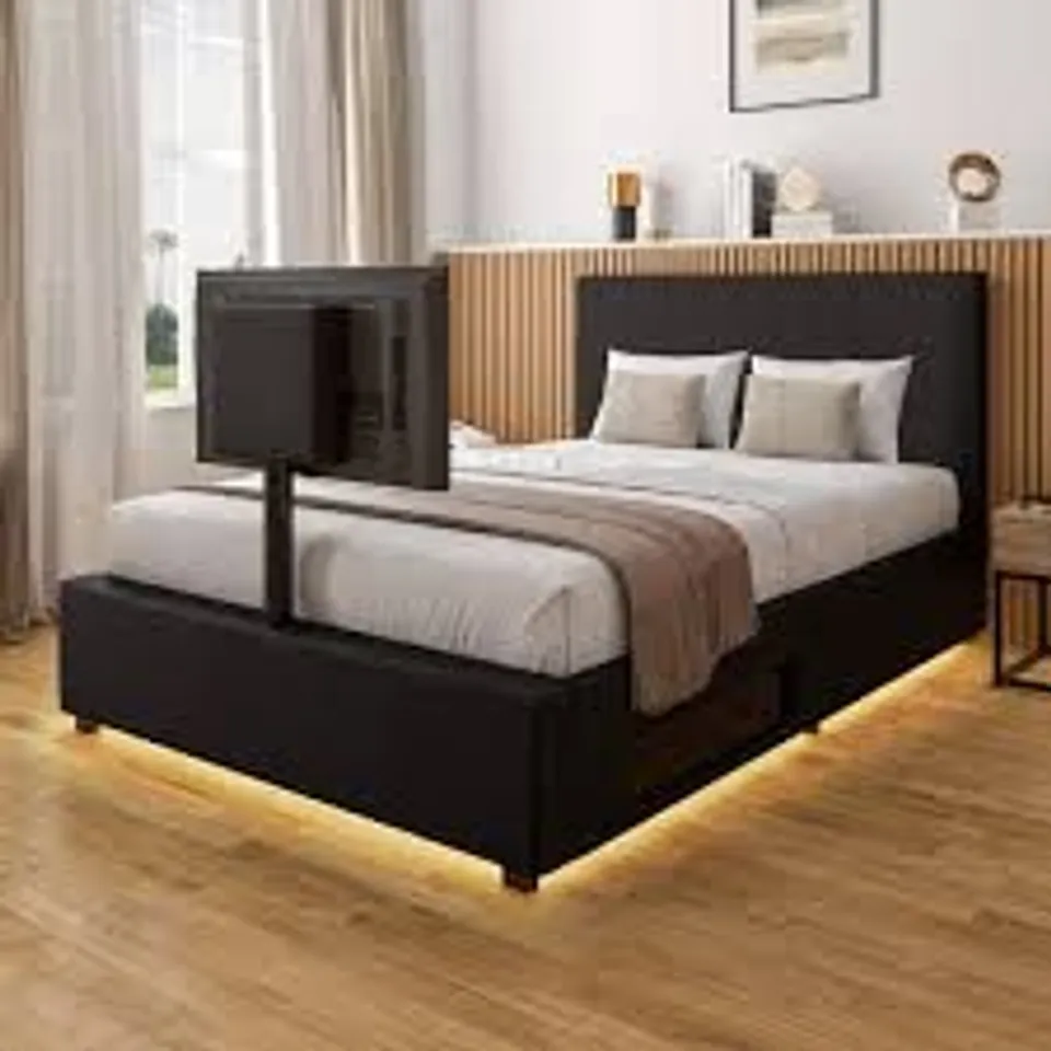 BOXED AVA UPHOLSTERED TV BED//SMALL DOUBLE - BLACK (2 BOXES)