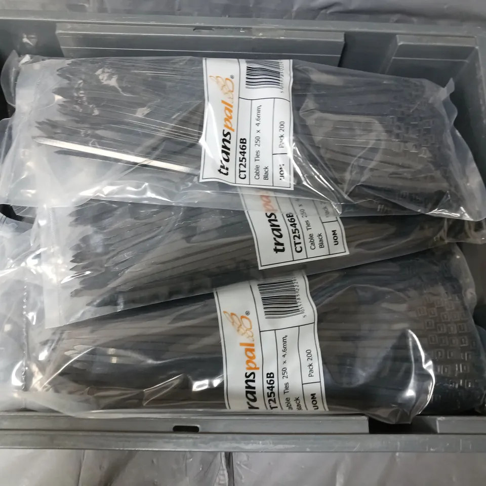 12 PACKS OF TRANSPAL CABLE TIES (250x4.6mm) IN BLACK(200 PER PACK)