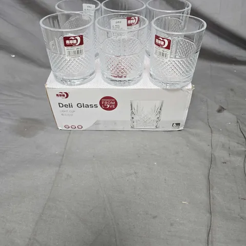 DELI GLASS LIGHT CUP DRINKING GLASSES – SET OF 6, BOXED