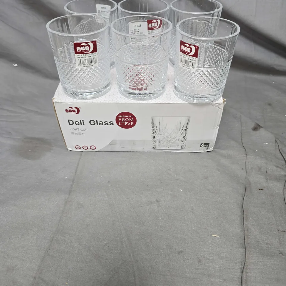 DELI GLASS LIGHT CUP DRINKING GLASSES – SET OF 6, BOXED