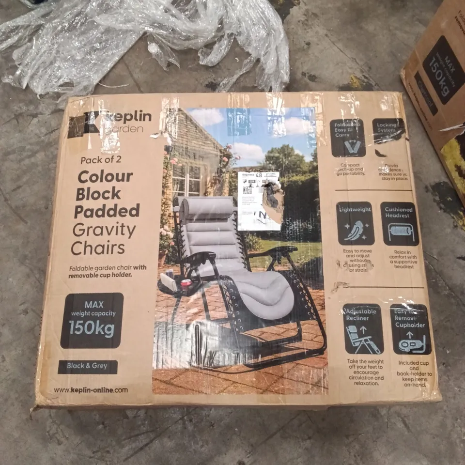 BOXED KEPLIN PACK OF 2 GRAVITY CHAIRS BLACK & GREY