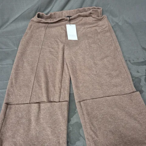 ZARA WOMEN'S KNIT WIDE-LEG TROUSERS – TAUPE, SIZE L (UK/US LABELED)