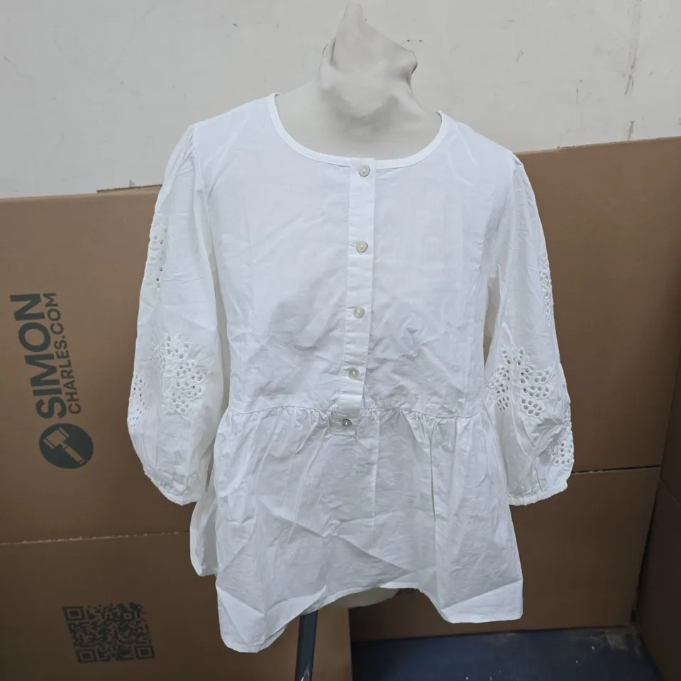 LINEA TESINI WHITE EMBROIDERED BLOUSE, UK 12 (EU 38), 