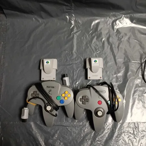 NINTENDO 64 CONTROLLER X2 WITH CONTROLLER PAK MEMORY CARDS