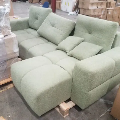DESIGNER 4 SEATER SOFA, LHS CHAISE END - GREEN FABRIC