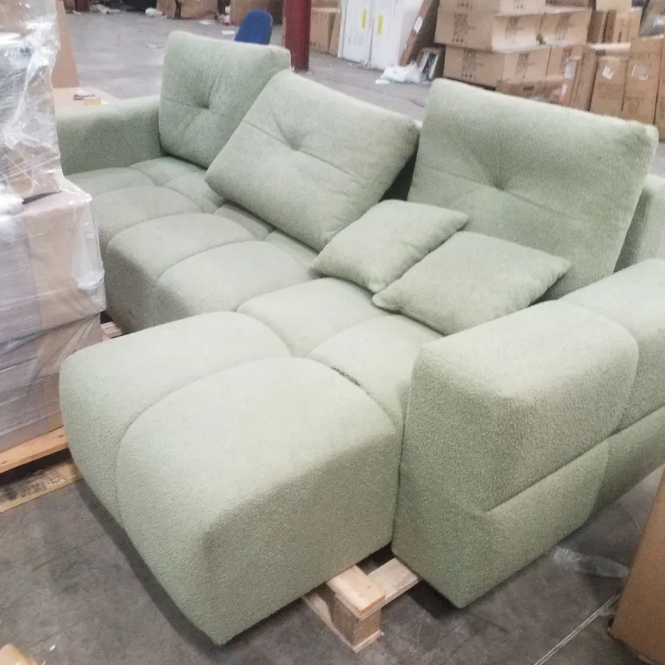 DESIGNER 4 SEATER SOFA, LHS CHAISE END - GREEN FABRIC