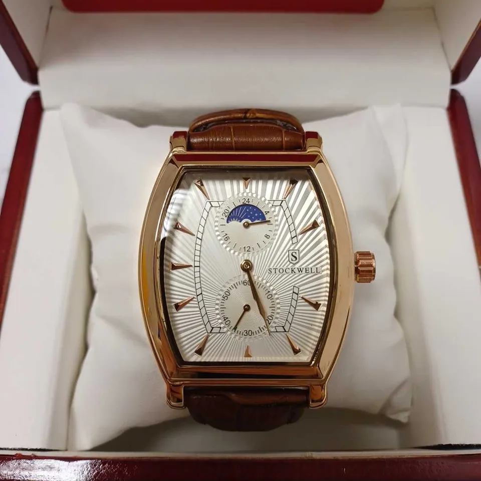 STOCKWELL ROSE GOLD DIAL BROWN LEATHER STRAP WRISTWATCH 