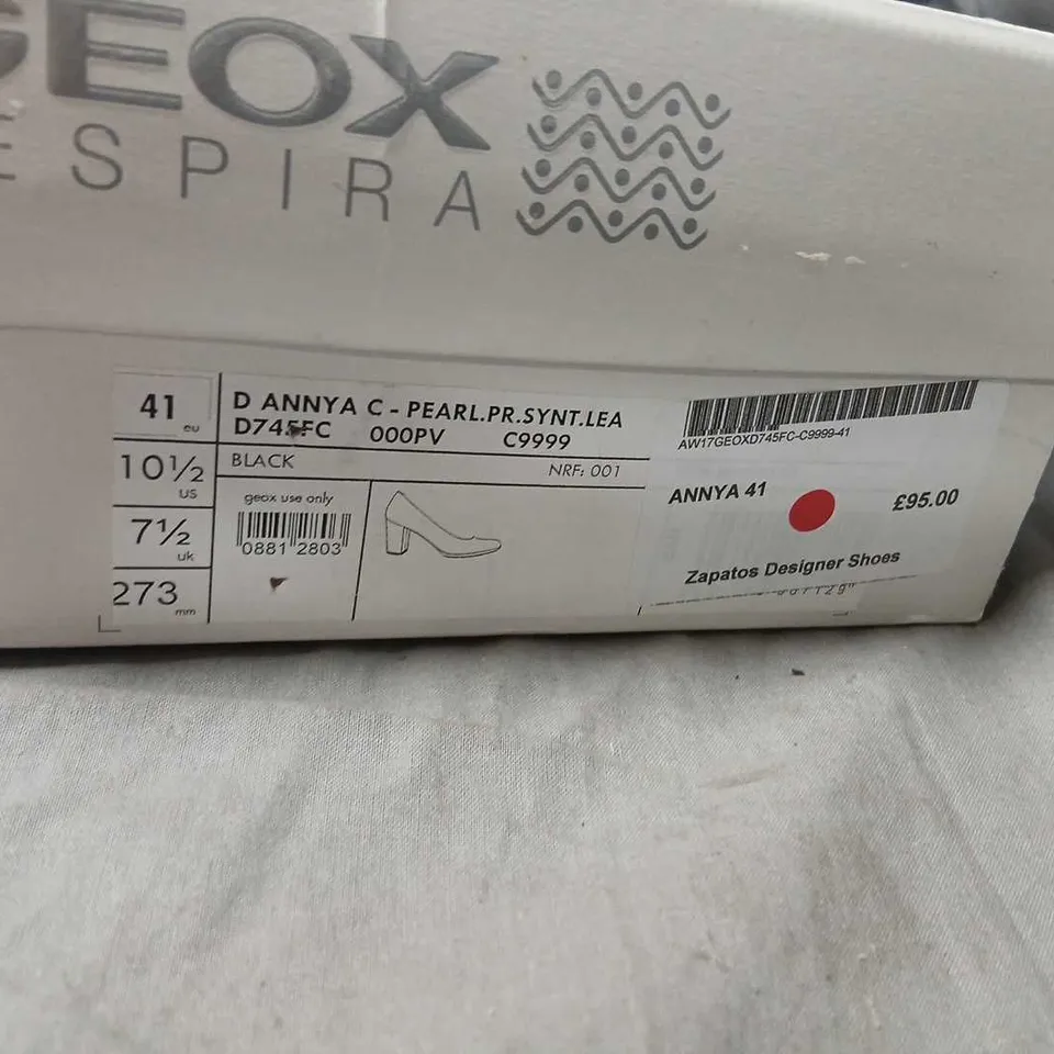 GEOX ANNYA C BLACK LEATHER HIGH HEELS – BOXED (EU 41) UK 7.5 