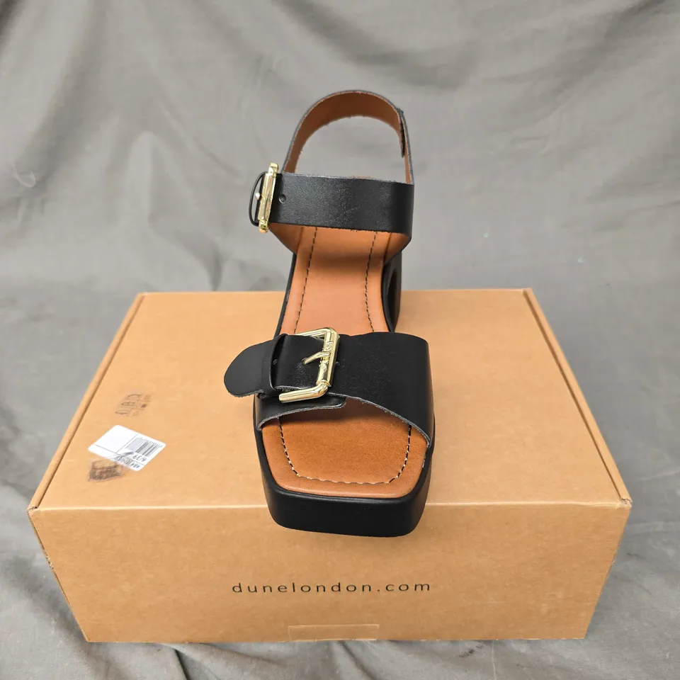 BOXED PAIR OF DUNE JENIES BUCKLE PLATFORM HEEL SHOES - 6