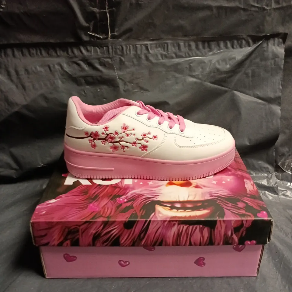 KOI WHITE TRAINERS WITH PINK SOLE AND CHERRY BLOSSOM DESIGN SIZE 6