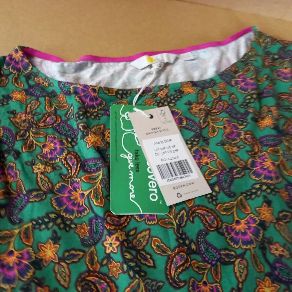 BODEN GREEN PATTERNED DRESS - UK 10 P