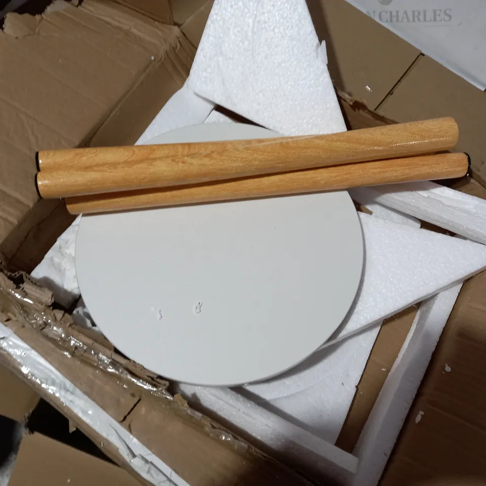 BOXED DESIGNER WHITE/OAK EFFECT 3 LEGGED STOOL/MINI TABLE