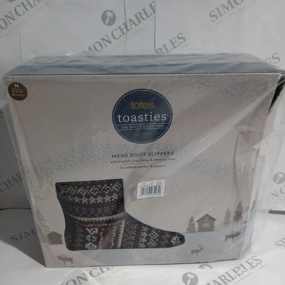 BOXED PAIR OF TOTES TOASTIES MENS BOOT SLIPPERS SIZE M