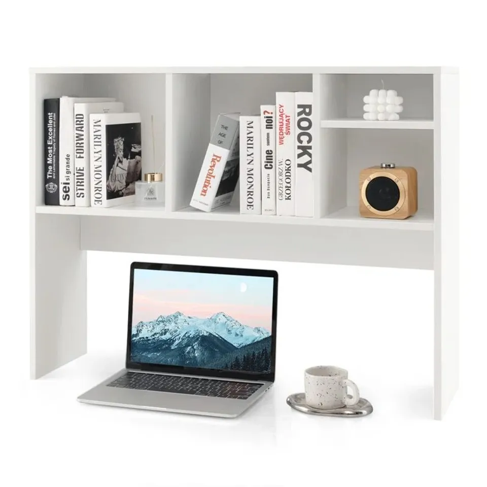BOXED COMPUTER DESKTOP BOOKCASE COUNTERTOP STORAGE BOOKSHELF WITH 4 CUBBIES - WHITE (1 BOX)