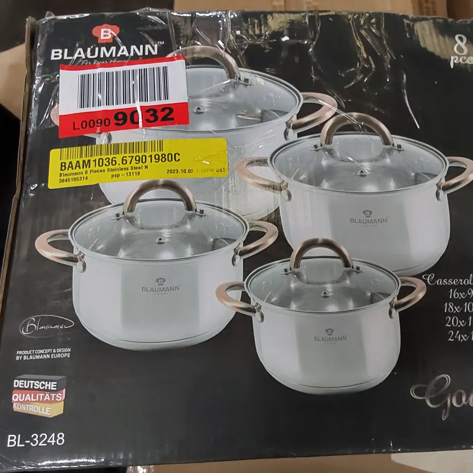 BLAUMANN 8 PIECE STAINLESS STEEL COOKING POTS