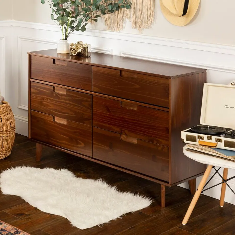 BOXED DOLVEN 6 DRAWER WALNUT CHEST